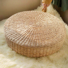 Load image into Gallery viewer, Floor Pillow Eco-Friendly Round Straw Cushion Hand Woven Tatami Floor Mat Yoga Tea Ceremony Meditation Pad
