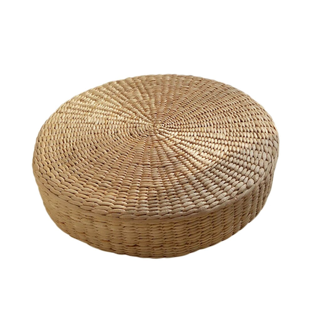 Floor Pillow Eco-Friendly Round Straw Cushion Hand Woven Tatami Floor Mat Yoga Tea Ceremony Meditation Pad